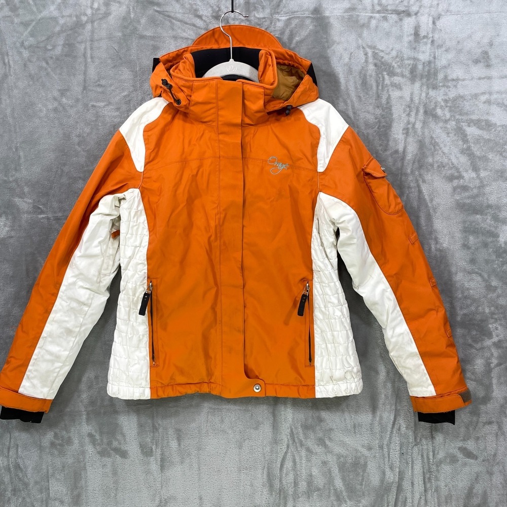 Orage Ski Snowboard Jacket‎ Womens Small Nylon Orange Hooded Winter STAINS!